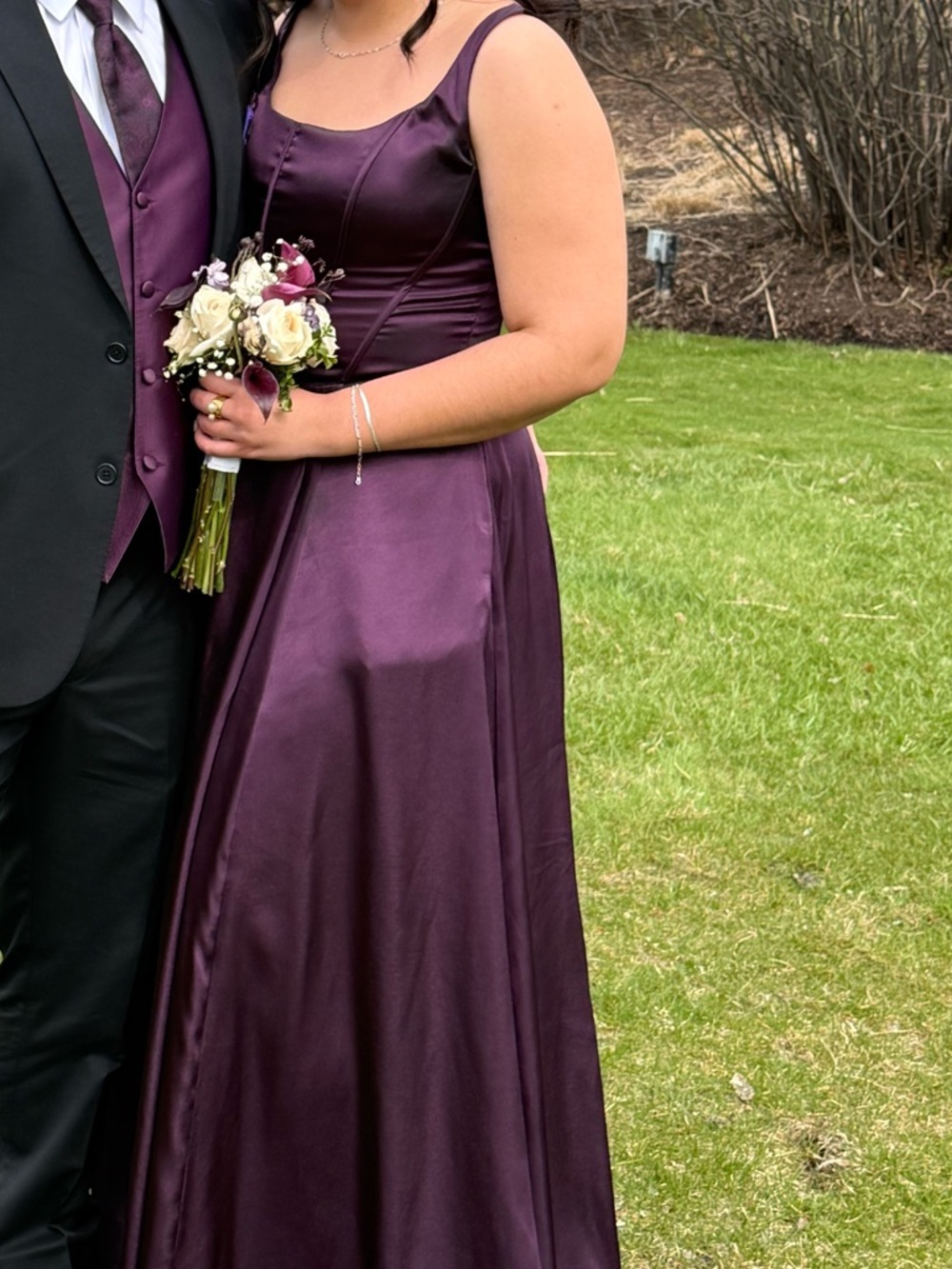 Elegant Purple Satin A-Line Evening Dress